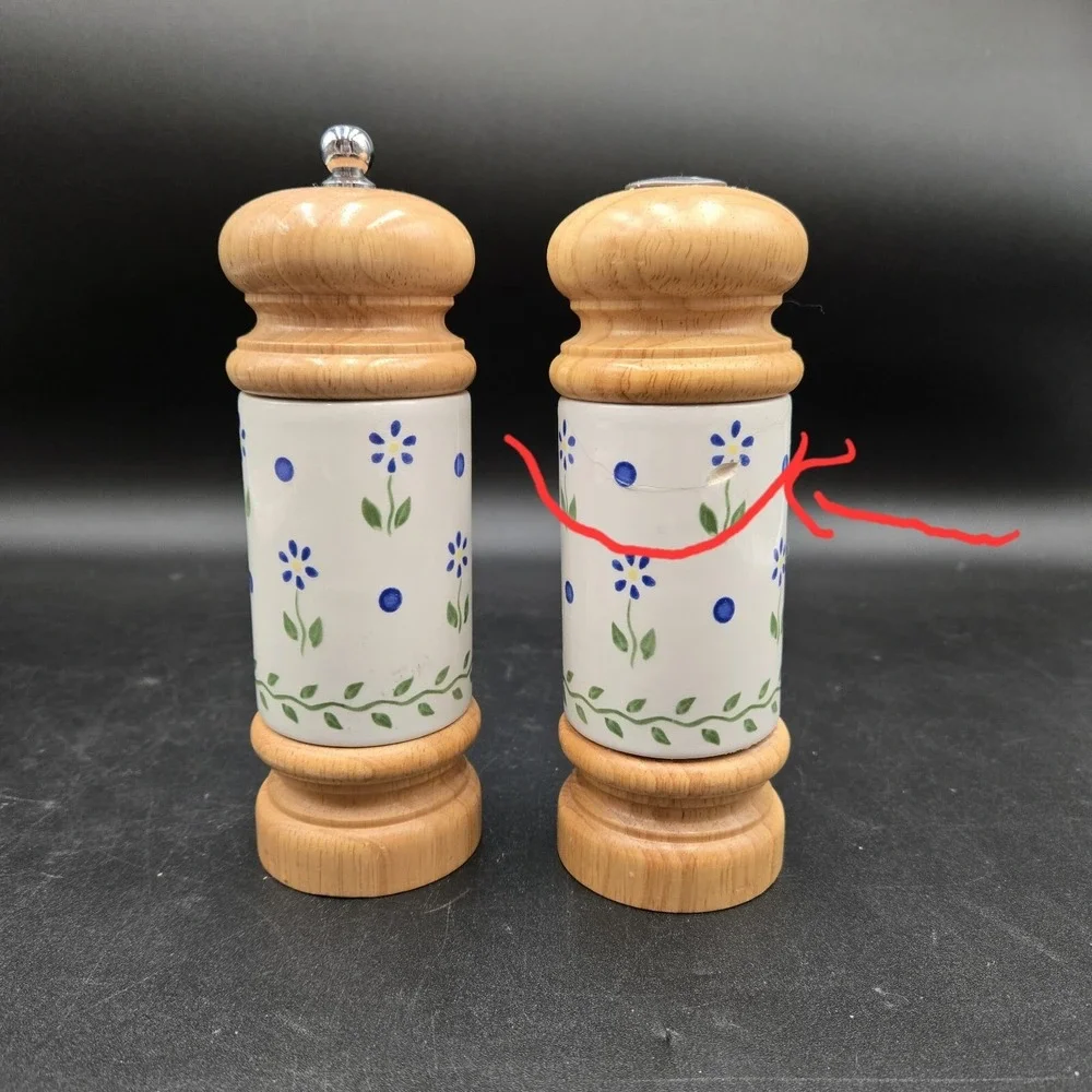 Pflatzgraff Salt & Pepper Shaker Set Mr. Dudley White Blue Floral‎ **damaged**